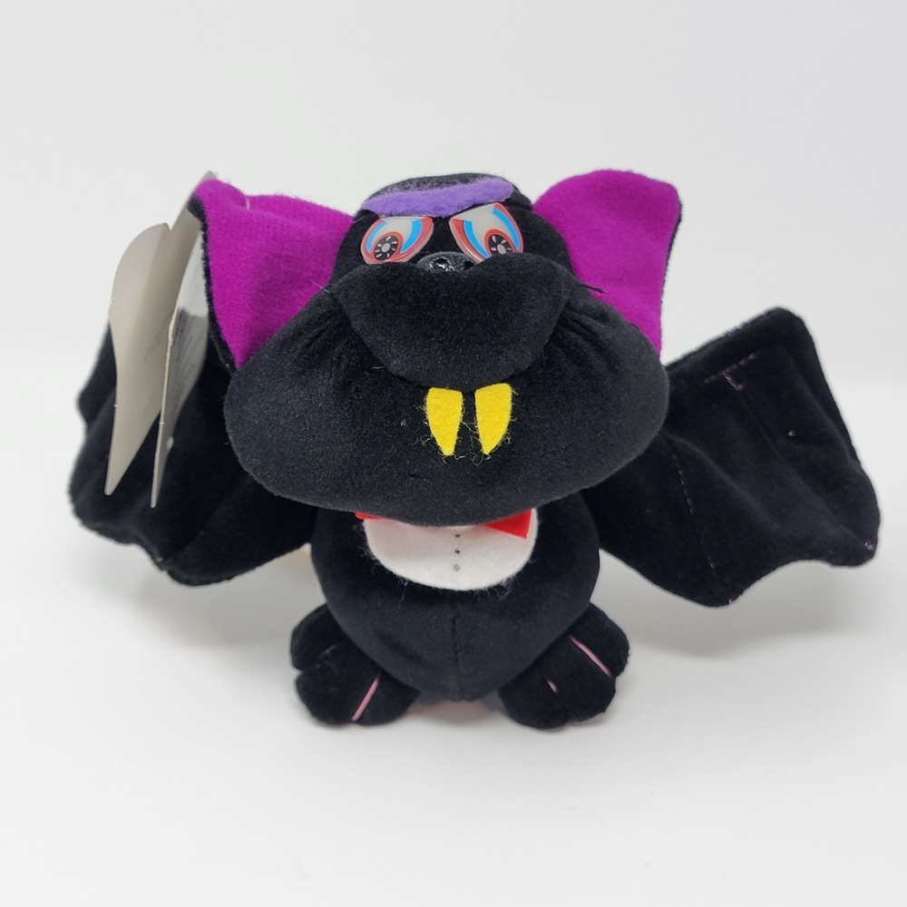Vintage Applause Attic Hangers Black Vampire Bat Plush Glow Eyes Original Tags